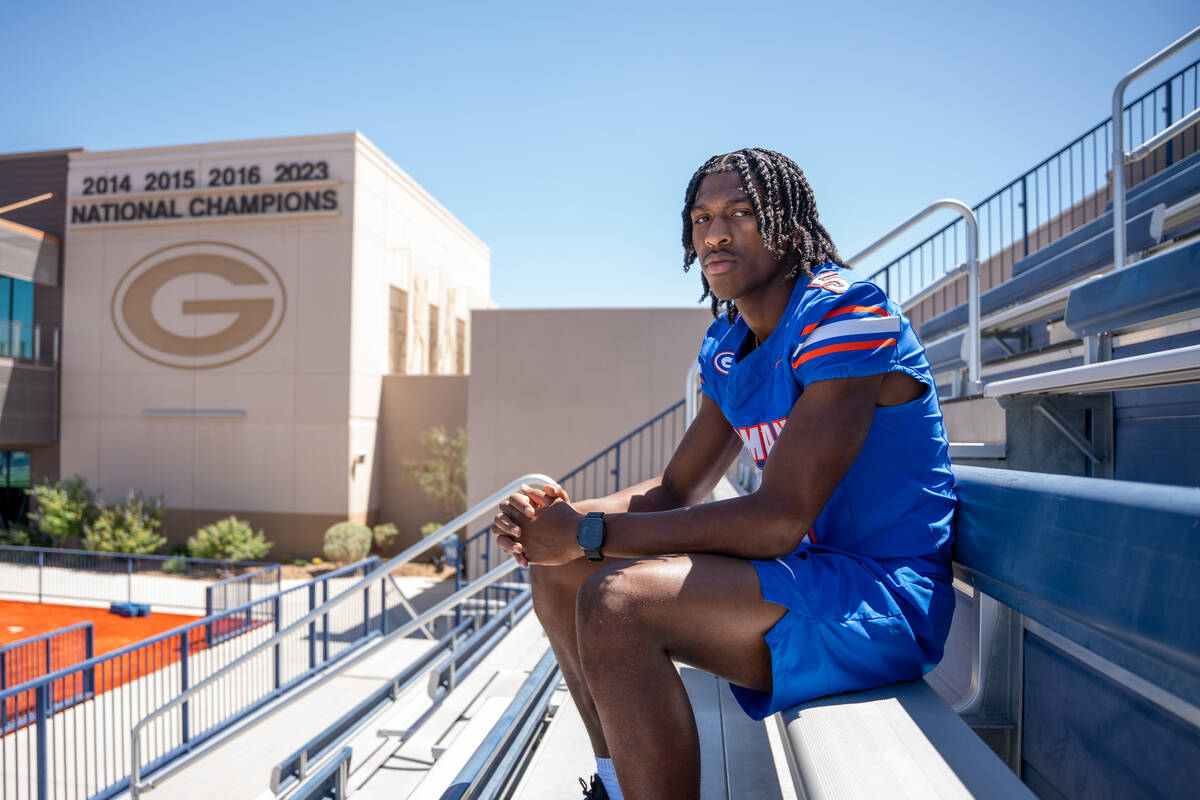 Jett Washington a rising senior at Bishop Gorman and the varsity football team’s safety, sits ...