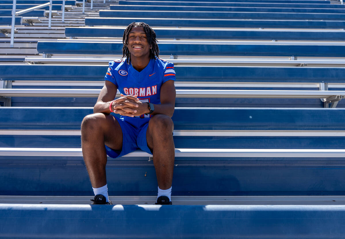 Jett Washington a rising senior at Bishop Gorman and the varsity football team’s safety, sits ...