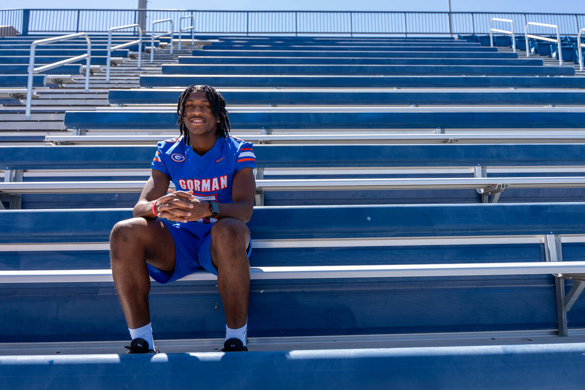 Jett Washington a rising senior at Bishop Gorman and the varsity football team’s safety, sits ...