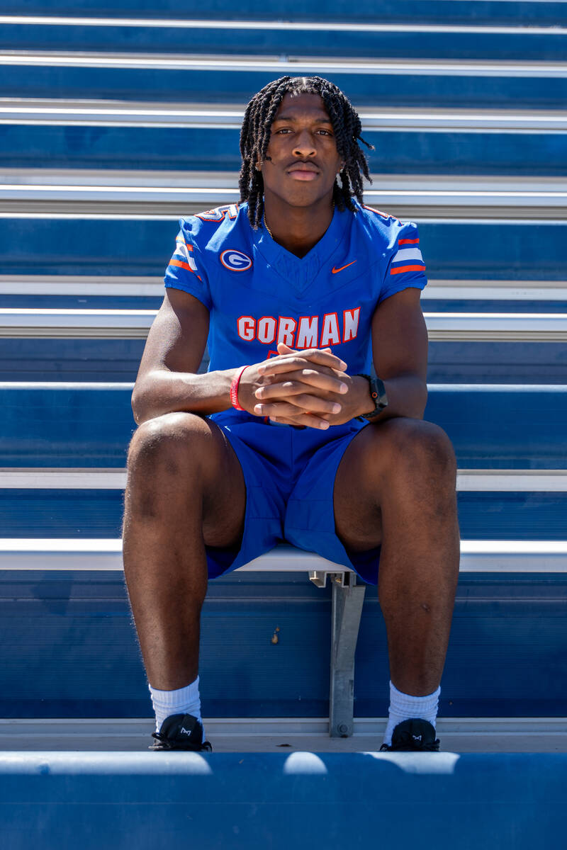 Jett Washington a rising senior at Bishop Gorman and the varsity football team’s safety, sits ...