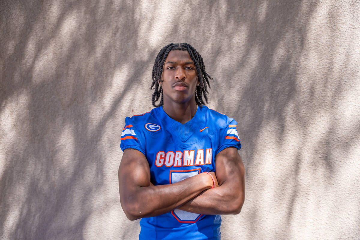 Jett Washington a rising senior at Bishop Gorman and the varsity football team’s safety, sits ...
