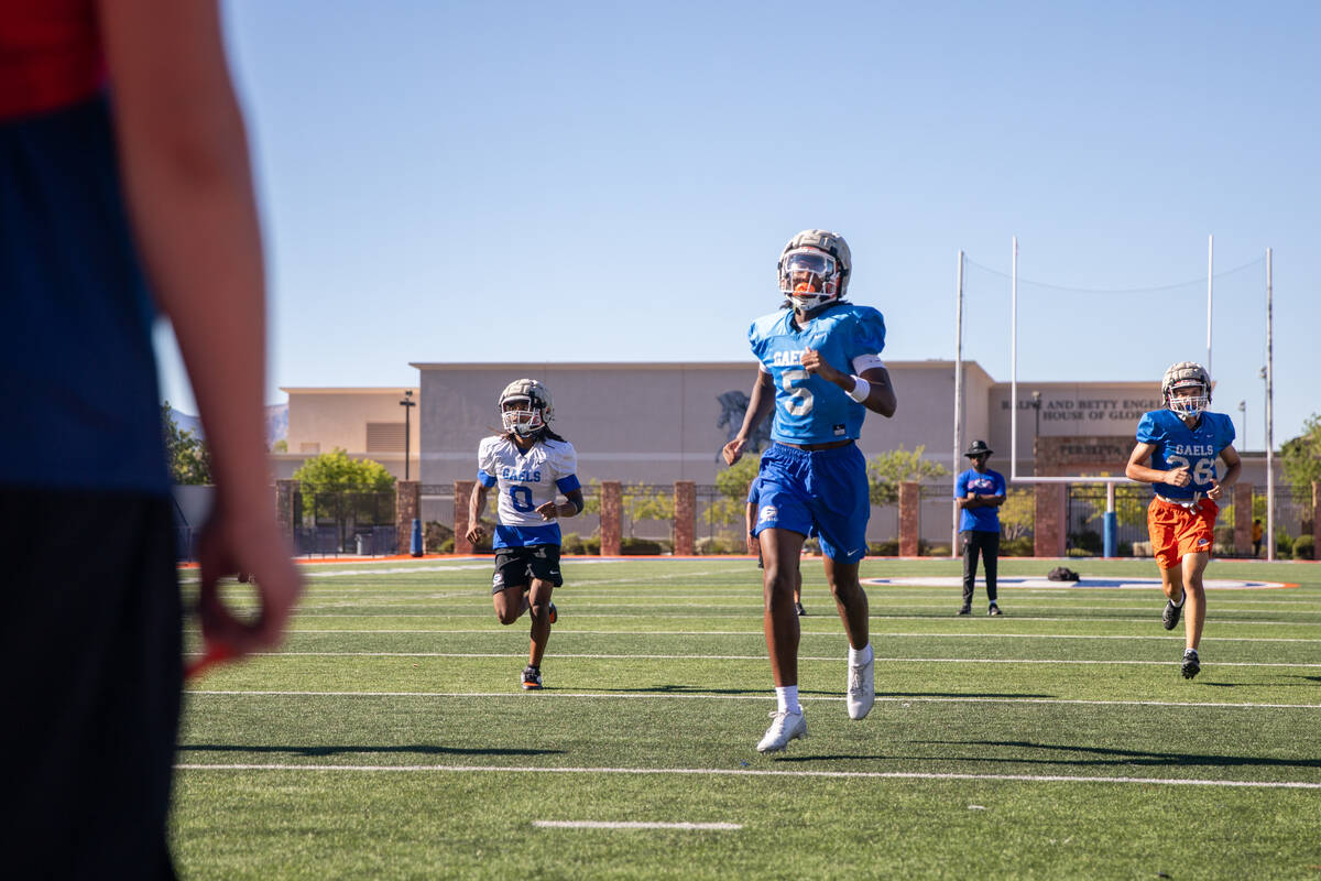 Jett Washington a rising senior at Bishop Gorman and the varsity football team’s safety, fini ...