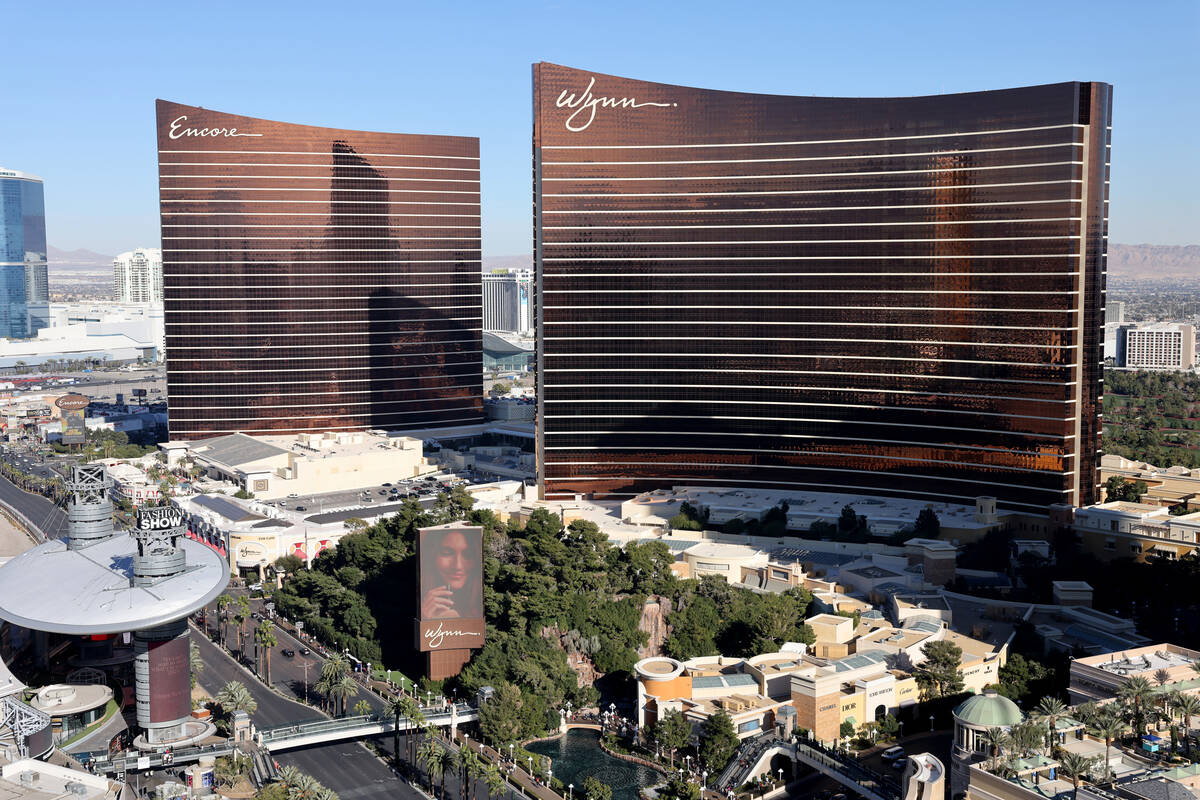 Resorts on the north Strip, Encore, left, and Wynn Las Vegas are seen from roof of Treasure Isl ...