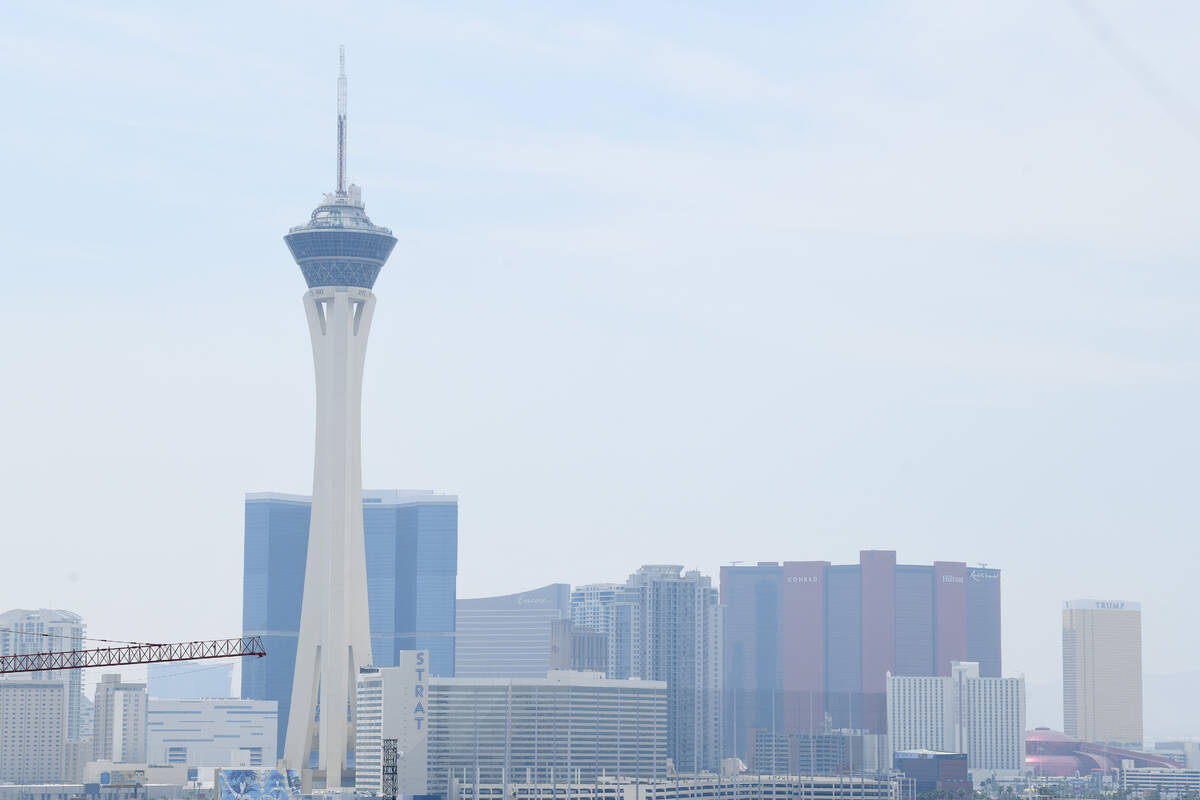 Smoke from wildfires in California obscures the skies in Las Vegas Monday, August 4, 2025. (Sam ...