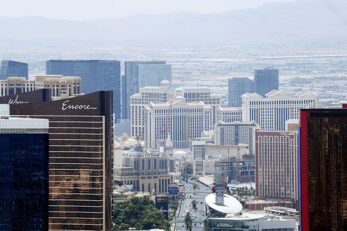 Smoke from wildfires in California obscures the skies over the Strip in Las Vegas Monday, Augus ...