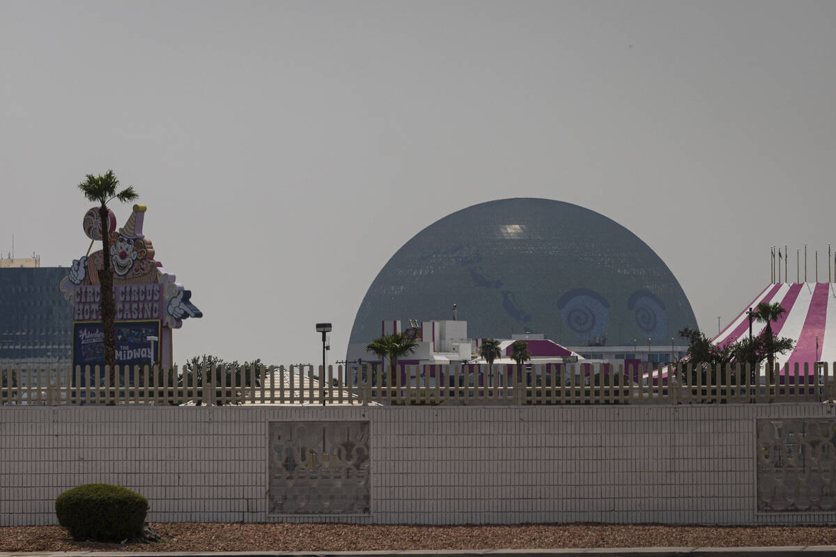A hazy sky due to smoke from California wildfires is seen above as Orbi, the Sphere emoji, peer ...