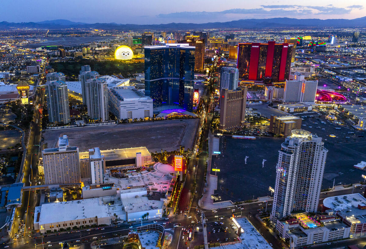 The Las Vegas Strip is seen from the observation deck atop the Strat hotel-casino on Wednesday, ...