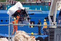 FILE - Debris from the Titan submersible, recovered from the ocean floor near the wreck of the ...