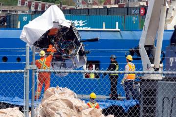 FILE - Debris from the Titan submersible, recovered from the ocean floor near the wreck of the ...