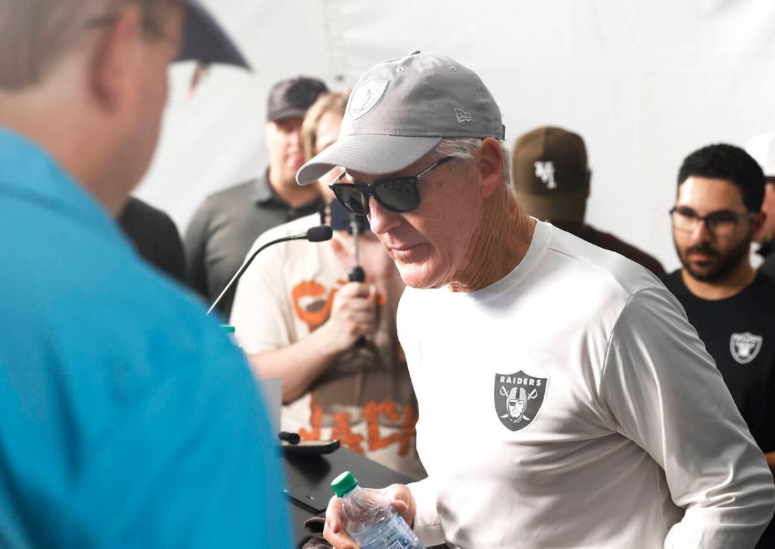 Raiders head coach Pete Carroll leaves the podium after speaking to the media after the team&#x ...