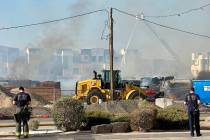 Crews battle a fire at a construction site Tuesday, Aug. 5, 2025, on the 6500 block of North 5t ...