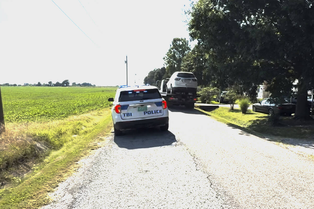 Vehicles are seen being taken by the Tennessee Bureau of Investigation in Lake County, Tennesse ...