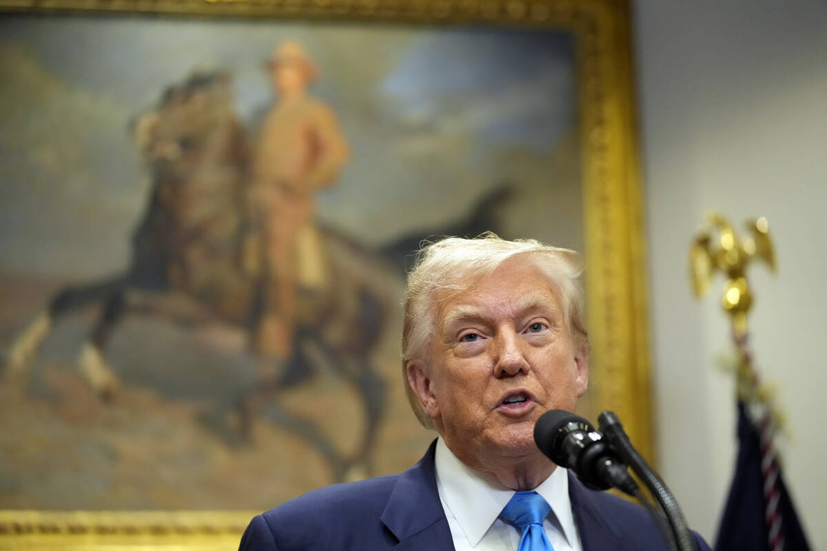 President Donald Trump speaks during an event to sign VA Home Loan Program Reform Act into law ...