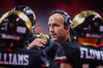 Knight Hawks coach Mike Davis is shown during a playoff game between the Arizona Rattlers at Le ...