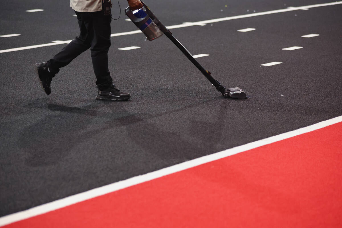 The turf is vacuumed during the Indoor Football League’s Western Conference Championship ...