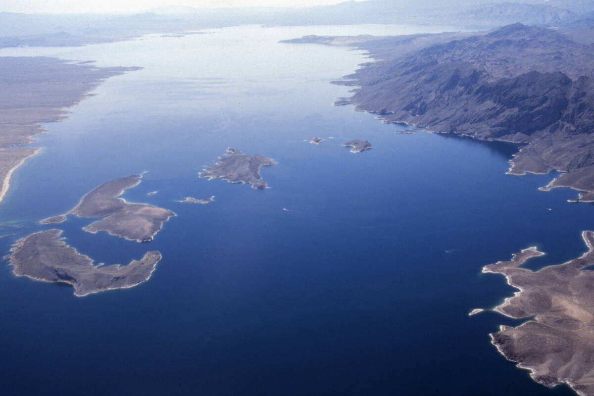 This Review-Journal file photo shows an aerial image of Lake Mead in April 1987, about a month ...