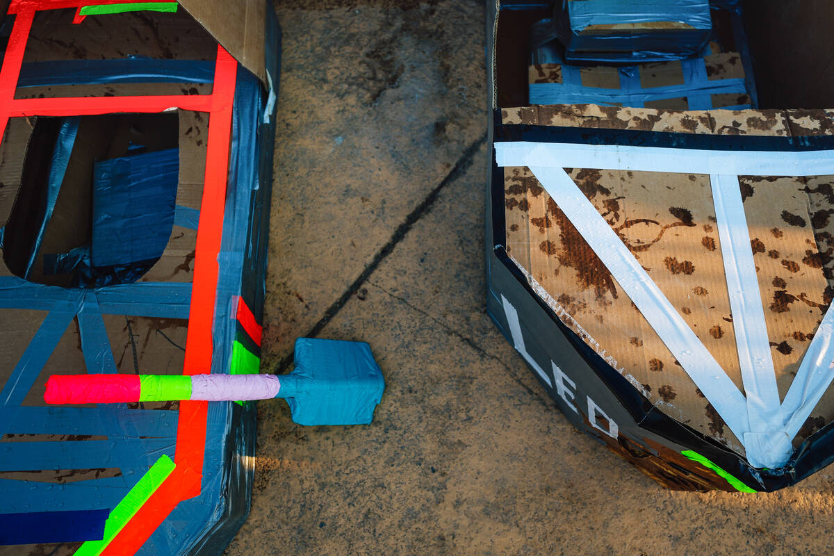 Boats lay out during a boat regatta competition at Desert Breeze Swimming Pool Friday, Aug. 8, ...