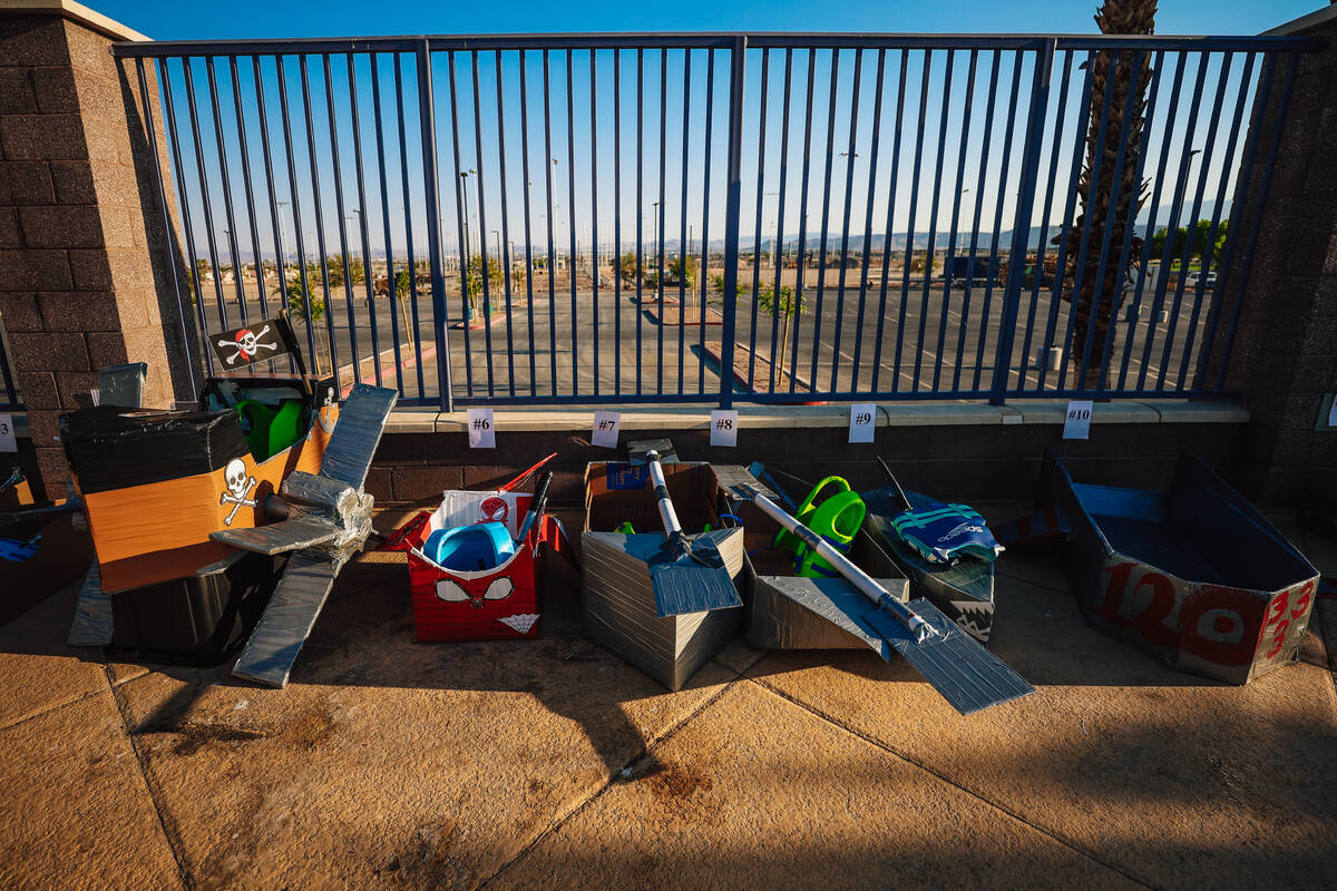 Boats lay out during a boat regatta competition at Desert Breeze Swimming Pool Friday, Aug. 8, ...