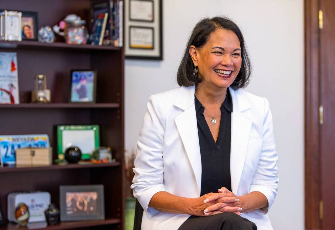 Clark County School District superintendent Jhone Ebert speaks from her office at the CCSD Admi ...
