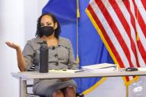District Court Judge Erika Ballou, who is accused of defying the Nevada Supreme Court, testifie ...