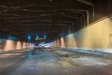 A portion of the Airport Connector Tunnel westbound roadway is deteriorated on March 14, 2024. ...