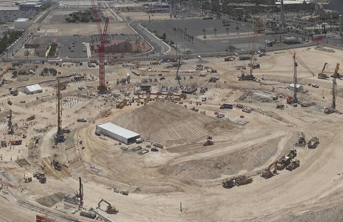 Work occurs on the Athletics Las Vegas ballpark site on Friday, Aug. 08, 2025. (Courtesy: Athle ...