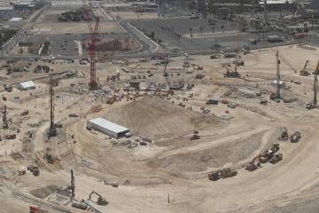 Work occurs on the Athletics Las Vegas ballpark site on Friday, Aug. 08, 2025. (Courtesy: Athle ...