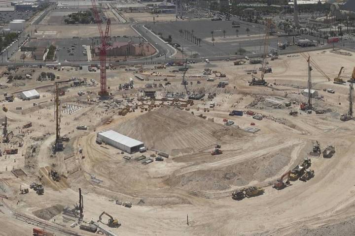 Work occurs on the Athletics Las Vegas ballpark site on Friday, Aug. 08, 2025. (Courtesy: Athle ...