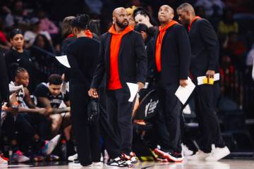 Aces assistant coach John Lucas III during a time out in a WNBA basketball game between th ...