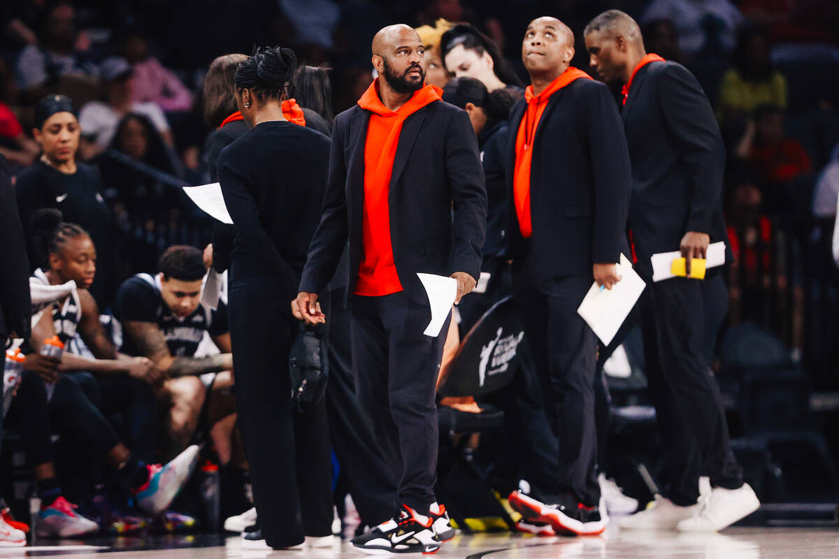 Aces assistant coach John Lucas III during a time out in a WNBA basketball game between th ...