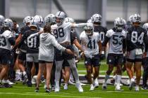 The Raiders work out during training camp in the Intermountain Health Performance Center on Sat ...