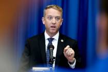Spencer Evans of the Las Vegas FBI office speaks during a press conference in November 2023. (B ...