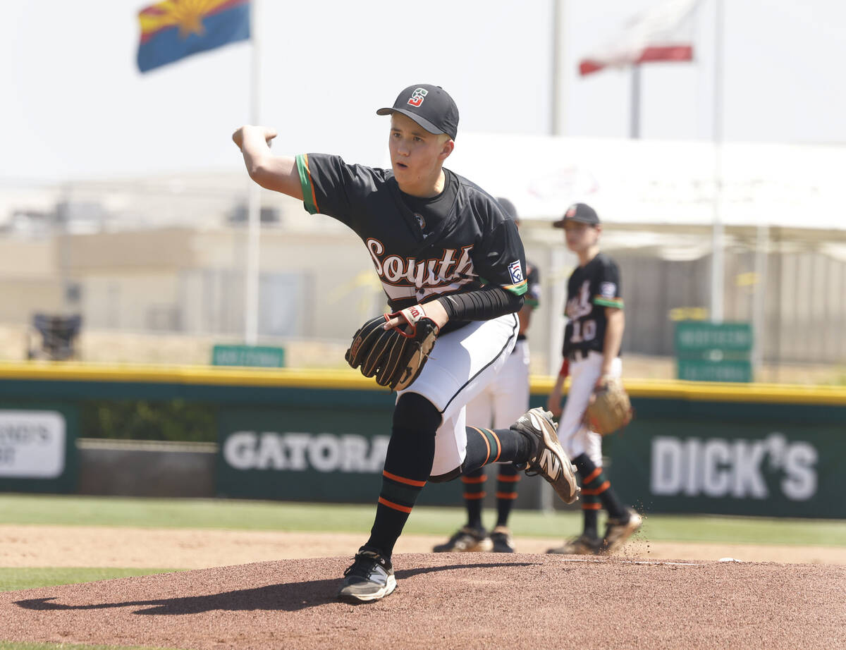 Nevada's pitcher Garrett Gallegos warms up during the Mountain Regional final baseball game aga ...