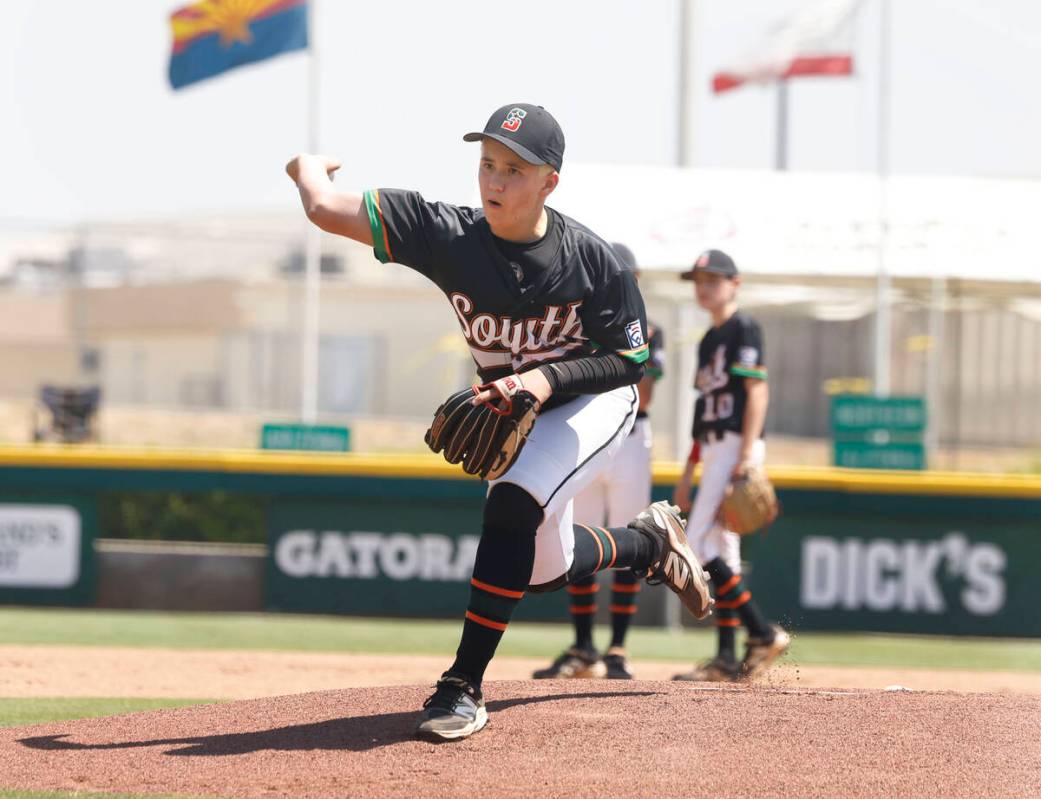 Nevada's pitcher Garrett Gallegos warms up during the Mountain Regional final baseball game aga ...