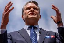 Secretary of Defense Pete Hegseth speaks to reporters at the Pentagon, July 16, 2025, in Washin ...
