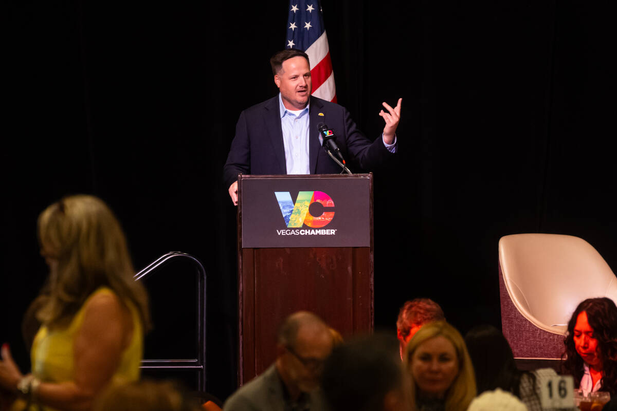 Greg Anderson, president and CEO of Allegiant Air, speaks during the Vegas Chamber Power Lunche ...