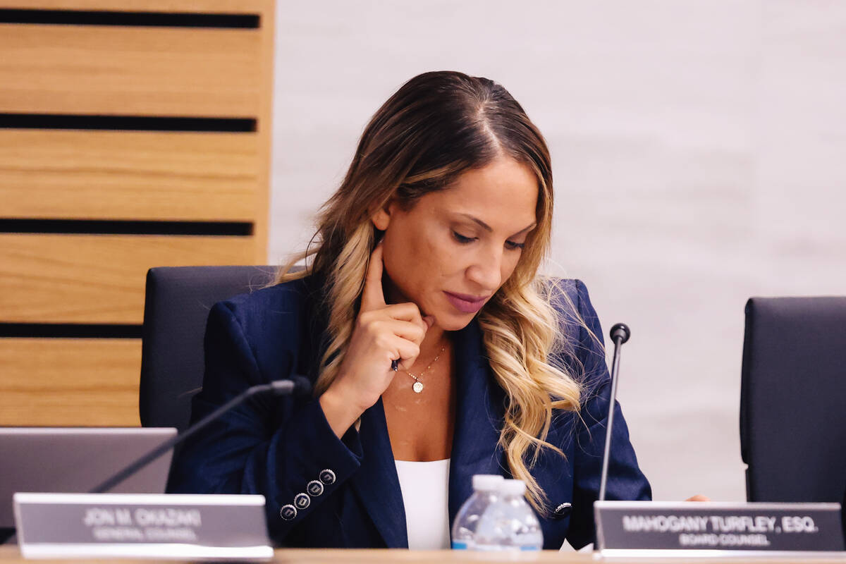 Mahogany Turfley during a Clark County School Board meeting at the Edward A. Greer Education Ce ...