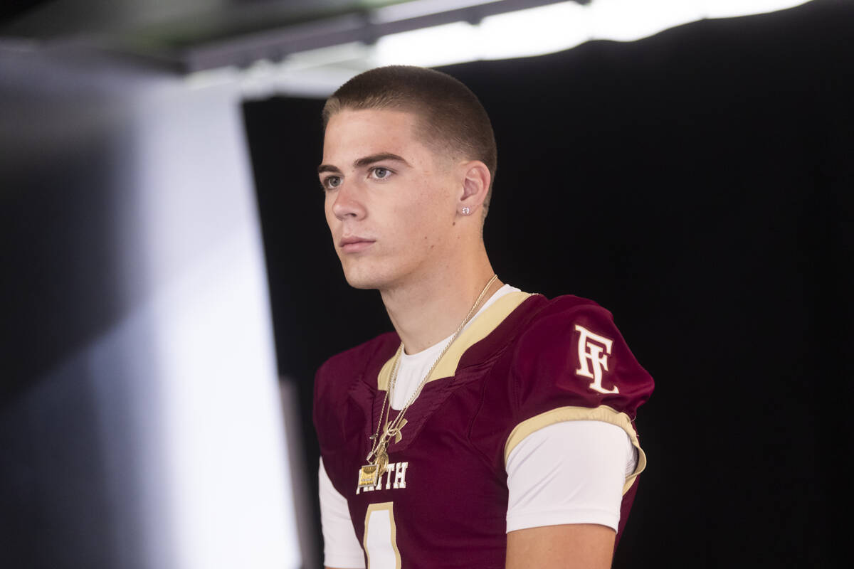 Faith Lutheran football player Gavin Day poses for a photo during a preseason meeting and media ...
