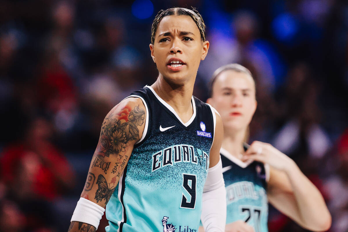 New York Liberty guard Natasha Cloud during a WNBA basketball game between the Aces and New Yor ...