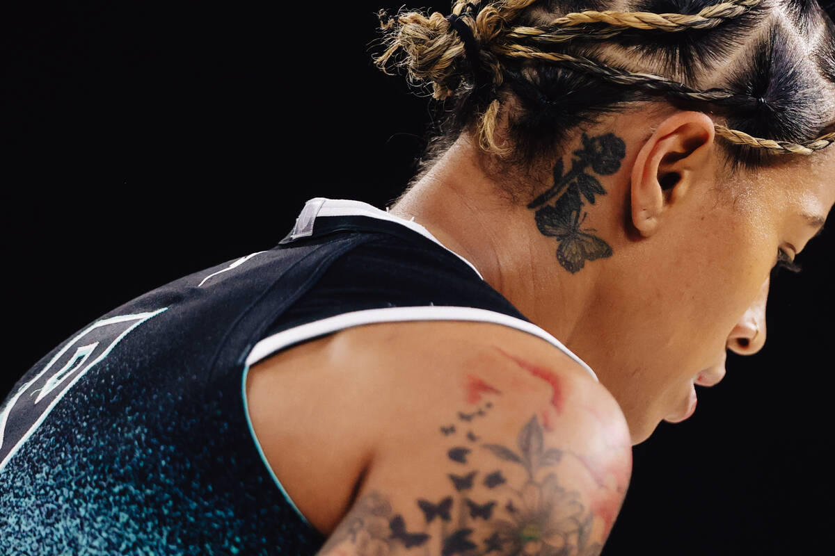 New York Liberty guard Natasha Cloud during a WNBA basketball game between the Aces and New Yor ...