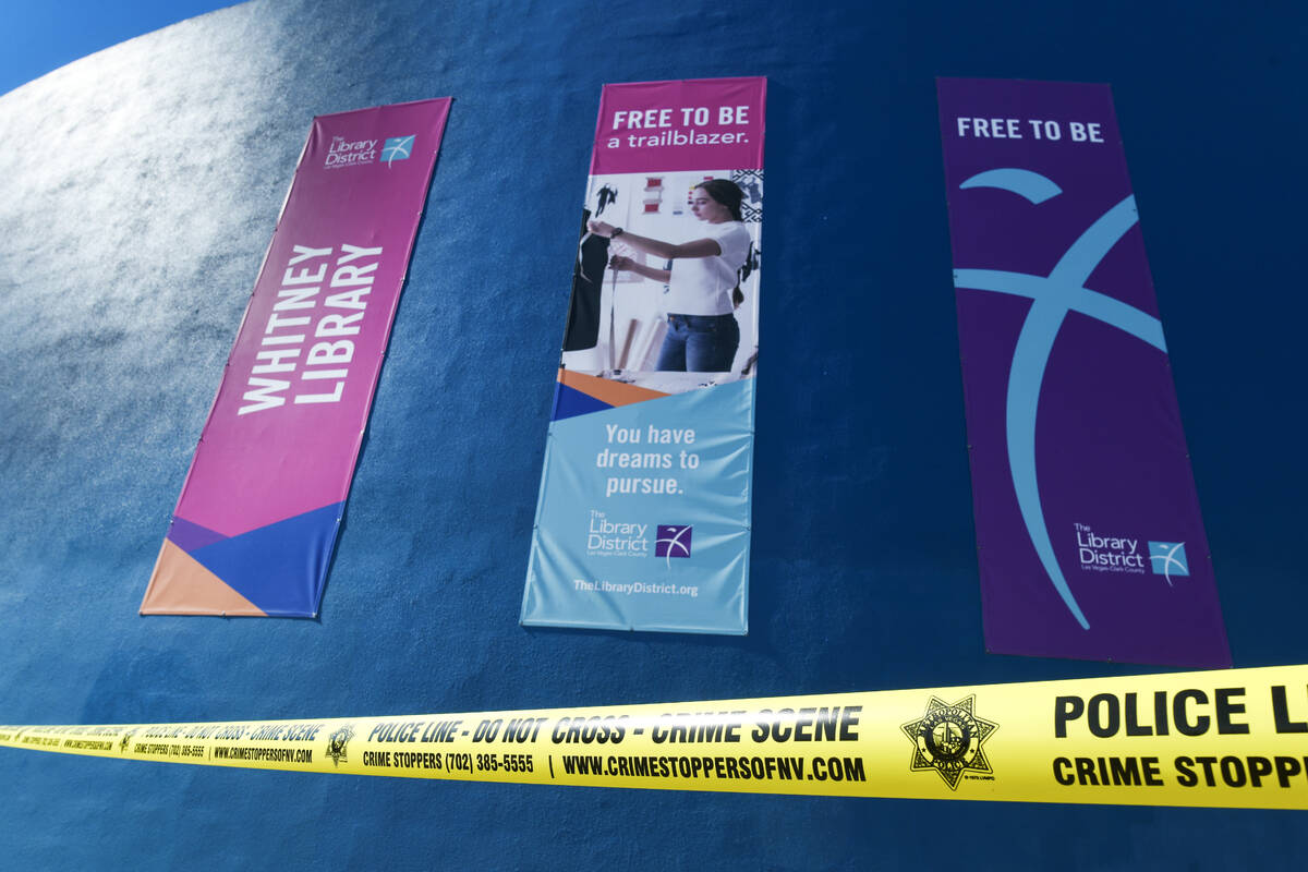 Police tape is seen outside Whitney Library as Metropolitan Police Department officers investig ...