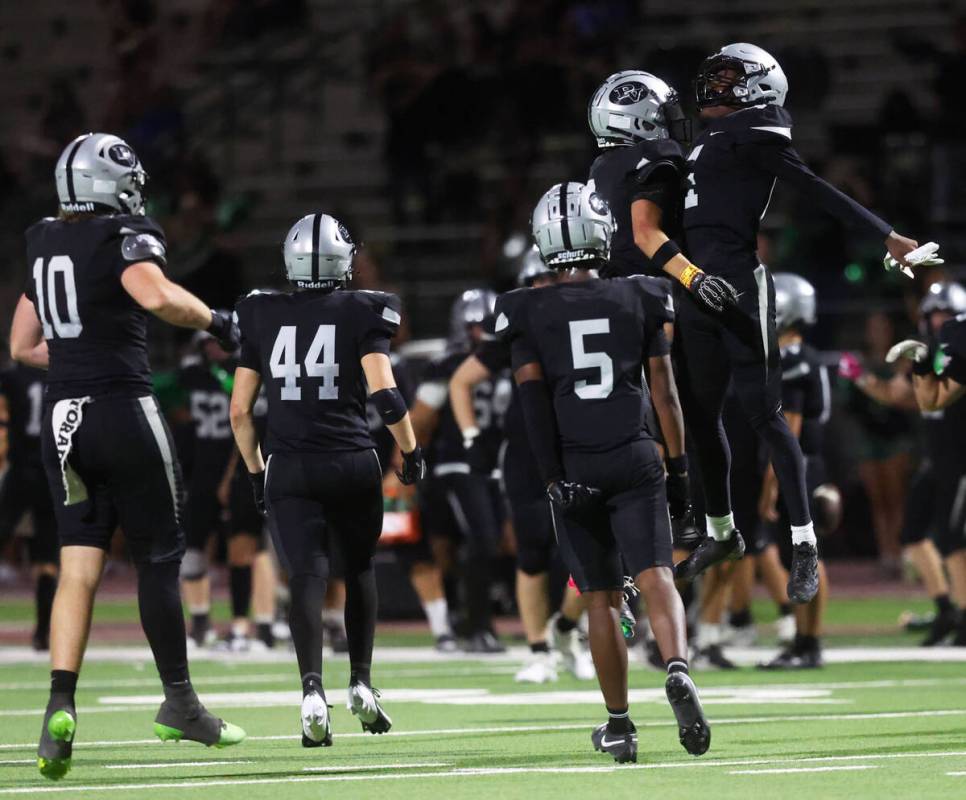 Palo Verde wide receiver X'Zavier McZeal (14) celebrates after making an interception in the se ...