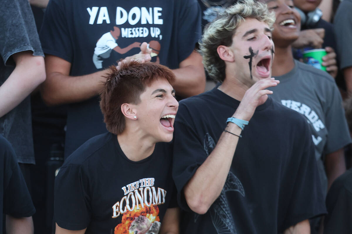 Palo Verde fans cheer for the Panthers during a boys 5A high school football game against Las V ...
