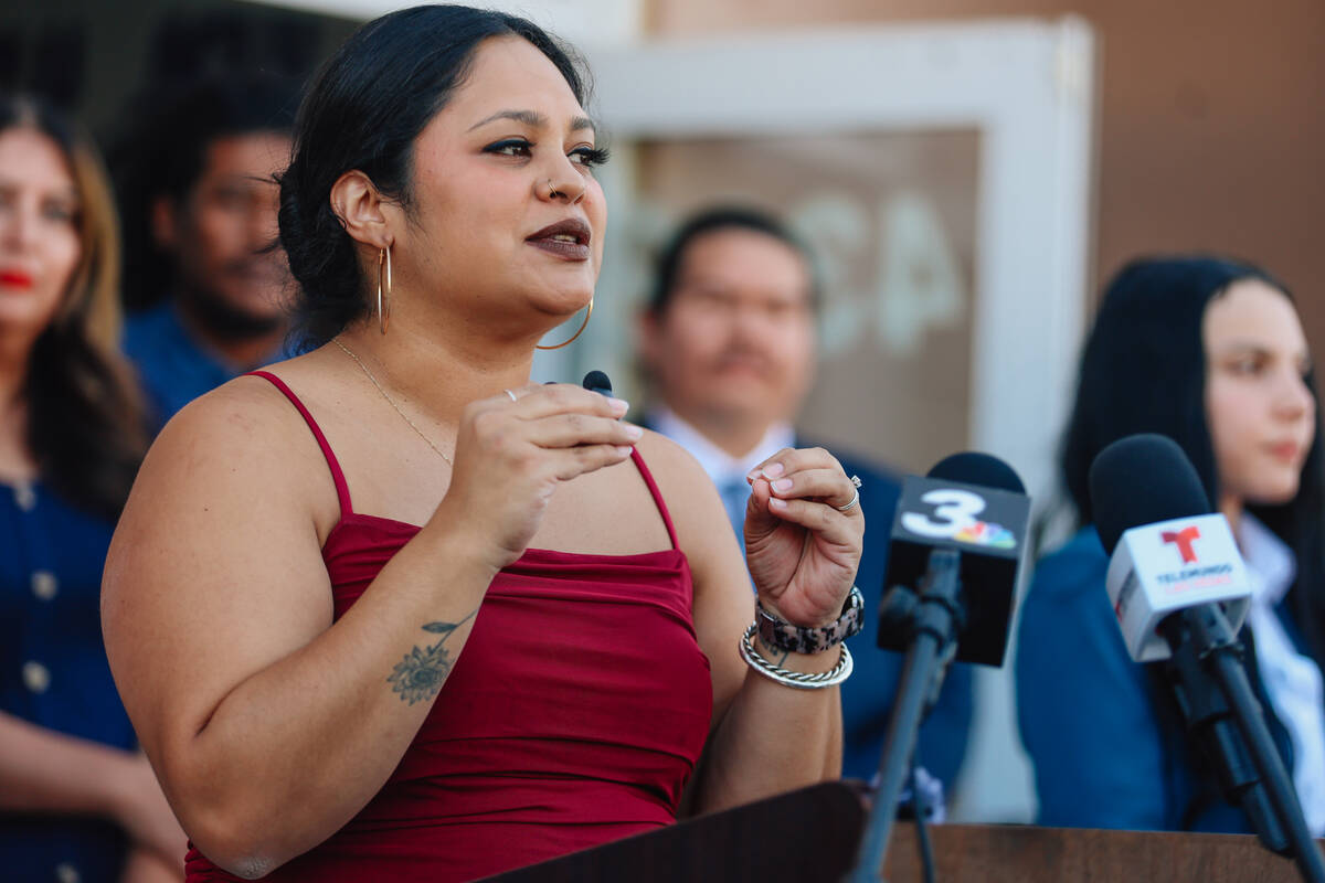 Nevada State Assemblymember Cecelia Gonzalez speaks during a press conference held by the ACLU ...