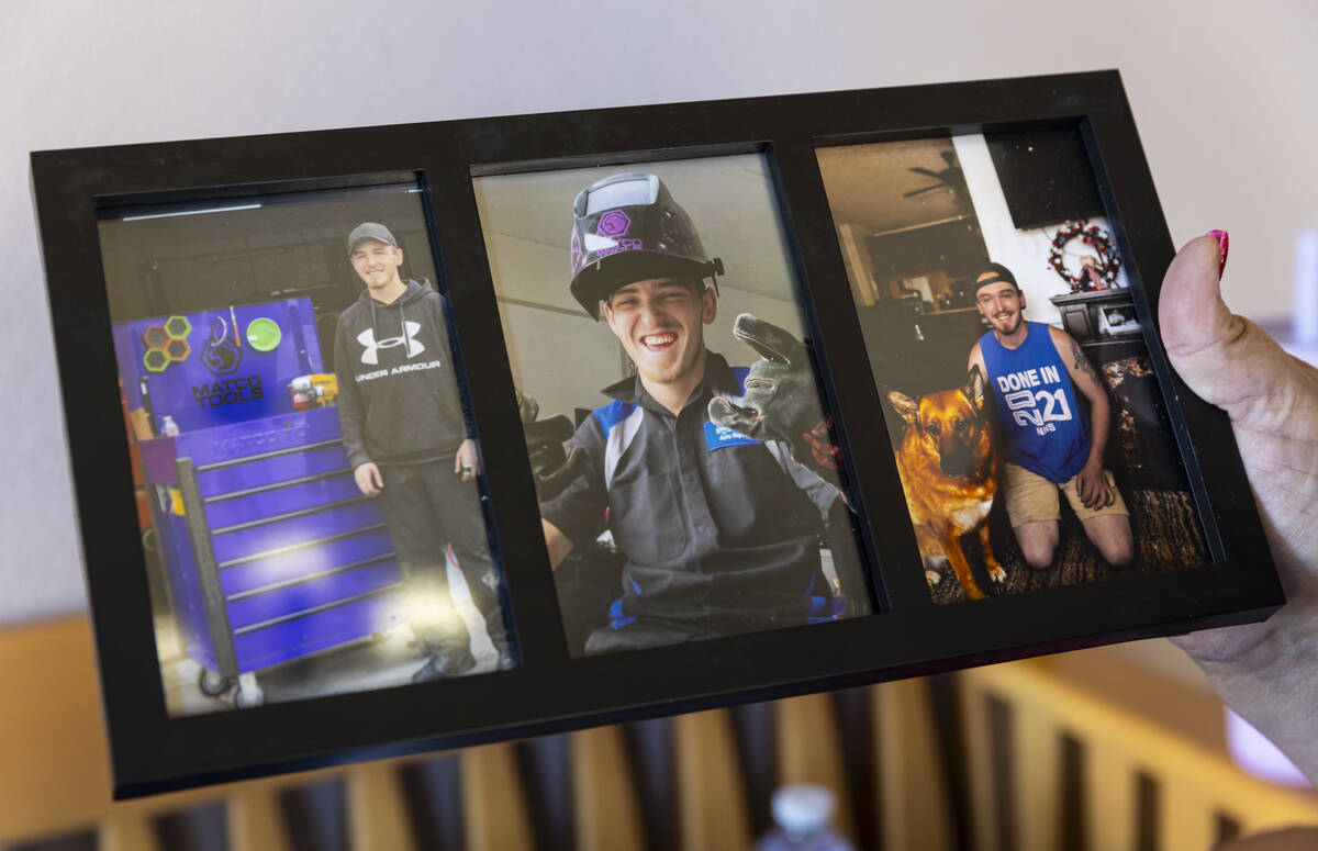 Photos of Jacob Lee are seen on Thursday, Aug. 14, 2025, in North Las Vegas. Lee died in a fata ...