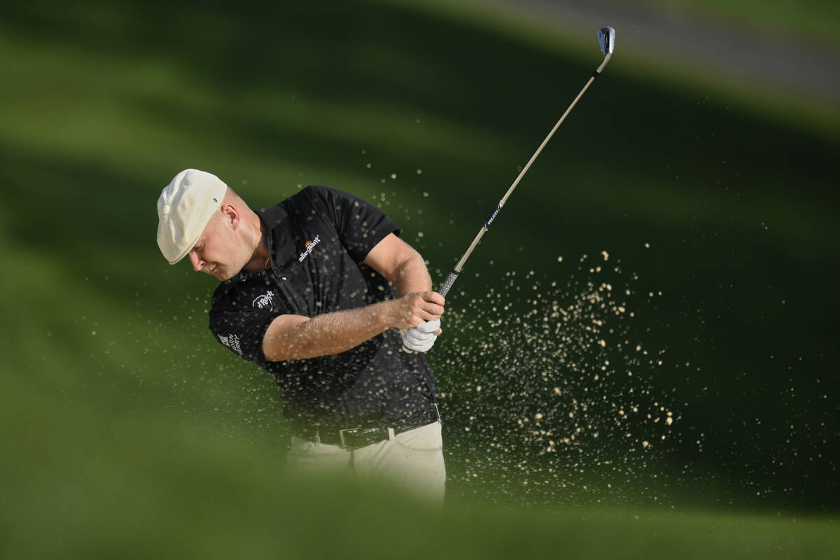 Harry Hall, of England, hits on the 16th hole during the first round of the BMW Championship go ...