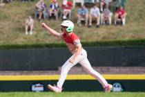 Summerlin South's Brooks Fechser celebrates against Bonney Lake, Wash., during the sixth inning ...