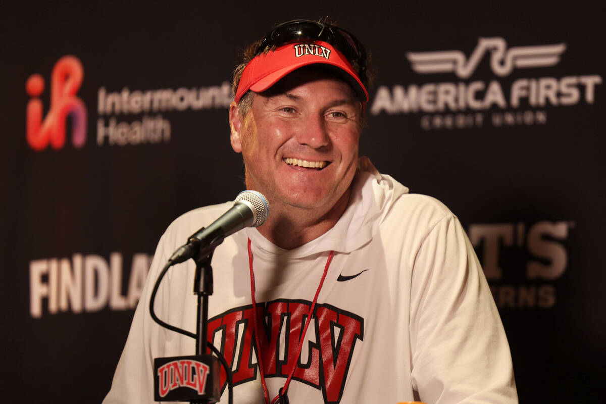 UNLV head football coach Dan Mullen speaks during a press conference at the Fertitta Football C ...