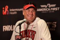 UNLV head football coach Dan Mullen speaks during a press conference at the Fertitta Football C ...