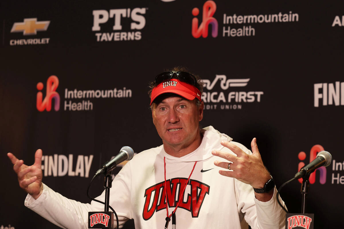UNLV head football coach Dan Mullen speaks during a press conference at the Fertitta Football C ...